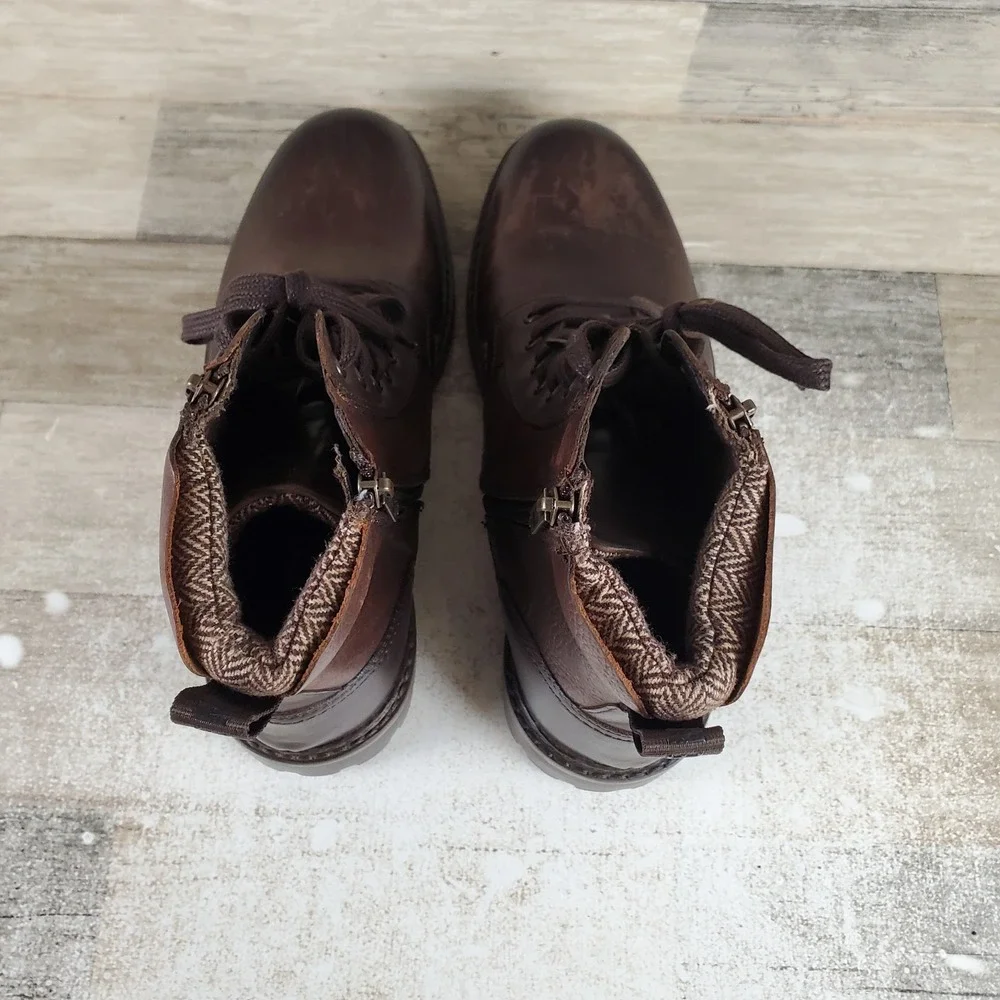 Steve Madden Saal Men Ankle Boot Sz 9 D Brown Leather Lace Up Side Zip Round Toe